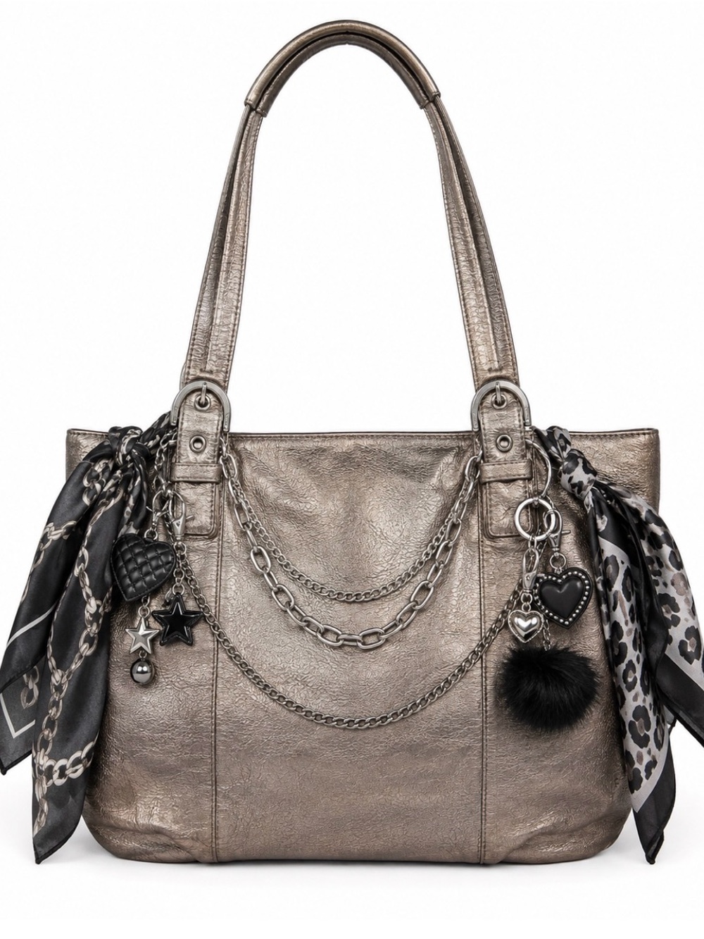 Vintage Y2K Coach Metallic Pewter Silver Large Shoulder Tote Bag